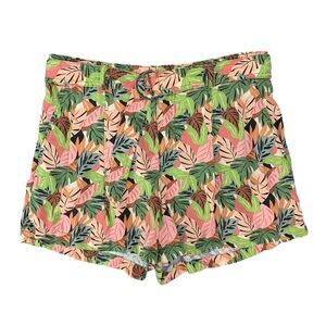 Loft Ann Taylor Shorts Womens L Large Jungle Palm Print Belted Pleated Pockets